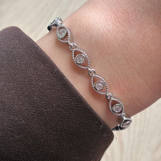 Göz Detaylı Taşlı Silver bileklik