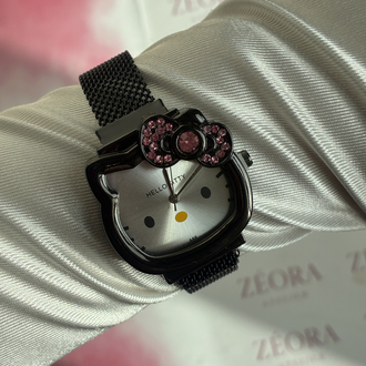 Hello Kitty Siyah Çelik Kasa Mıknatıslı Kadın Saat