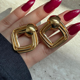 Gold Geometrik Küpe
