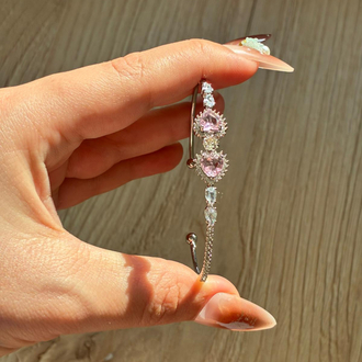 Kalp Taşlı Pembe Silver Kelepçe