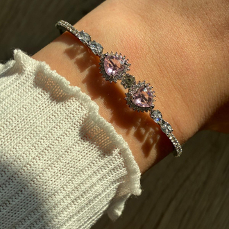 Kalp Taşlı Pembe Silver Kelepçe