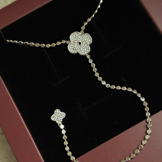 Çelik Silver taşlı yonca Y kolye