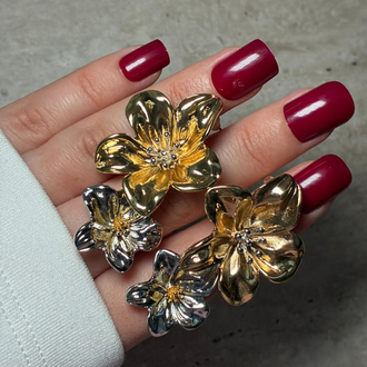 Gold -Silver Çiçek Küpe