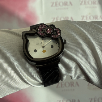 Hello Kitty Siyah Çelik Kasa Mıknatıslı Kadın Saat