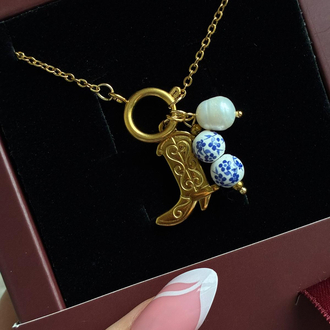 Çelik Gold çizme boncuklu kolye