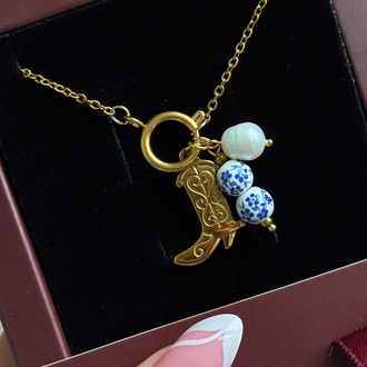 Çelik Gold çizme boncuklu kolye