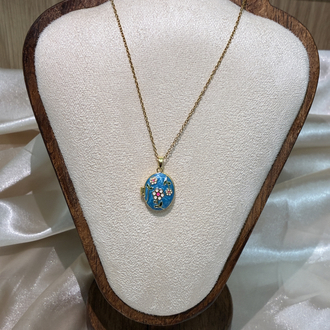 Flora Blue Vintage Locket Kolye