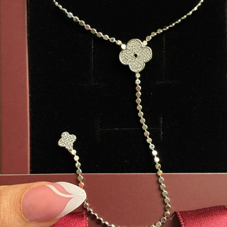 Çelik Silver taşlı yonca Y kolye