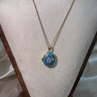 Flora Blue Vintage Locket Kolye