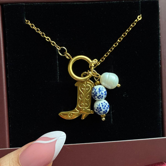 Çelik Gold çizme boncuklu kolye