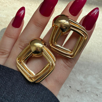 Gold Geometrik Küpe