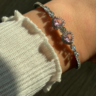 Kalp Taşlı Pembe Silver Kelepçe