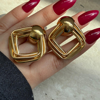 Gold Geometrik Küpe