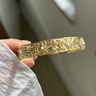 Beyaz Taşlı Vintage Kelepçe