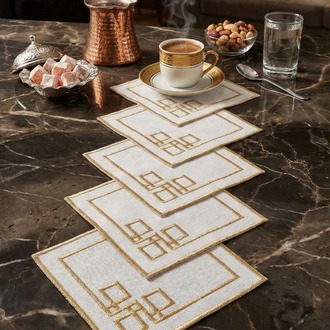 Premium 6’lı Kokteyl ve Kahve Altı Sunum Peçetesi Geometrik Gold Serisi 02 - 20252001325