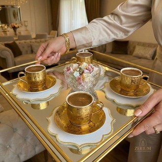 Premium 6’lı Kokteyl ve Kahve Altı Sunum Peçetesi Gold Nakış Serisi - 20252001292