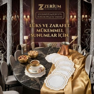 Premium 6’lı Kokteyl ve Kahve Altı Sunum Peçetesi Gold Gümüş Çizgiler Serisi - 20252001321