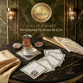 Premium 6’lı Kokteyl ve Kahve Altı Sunum Peçetesi Kanaviçe Serisi - 20252001294