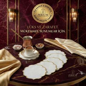 Premium 6’lı Kokteyl ve Kahve Altı Sunum Peçetesi Gold Nakış Serisi - 20252001292
