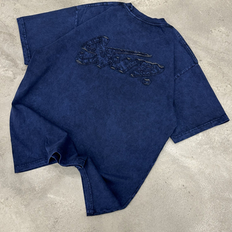 STWD Yıkamalı Aplikeli T-Shirt (Lacivert)