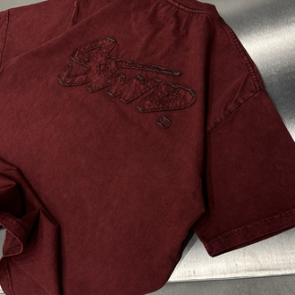 STWD Yıkamalı Aplikeli T-Shirt (Bordo)
