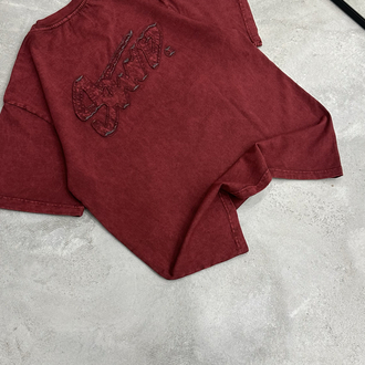STWD Yıkamalı Aplikeli T-Shirt (Bordo)