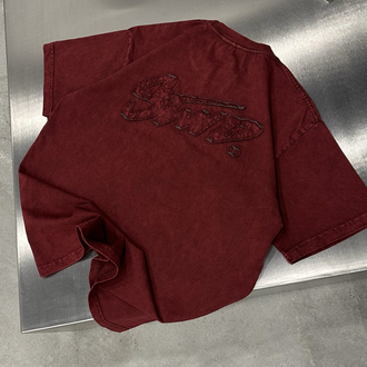 STWD Yıkamalı Aplikeli T-Shirt (Bordo)