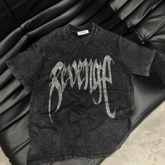 Yıkamalı Revenge Taşlı T-Shirt (Siyah)