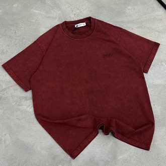 STWD Yıkamalı Aplikeli T-Shirt (Bordo)