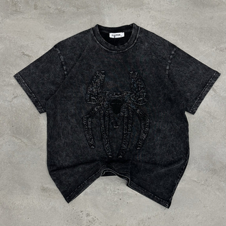 Spider Yıkamalı T-Shirt (Siyah)