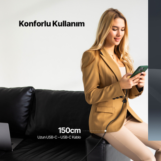 ttec AlumiCable LCD USB-C – USB-C 100W PD/QC 150cm Hızlı Şarj/Data Kablosu ,Siyah
