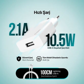 ttec SmartCharger 2.1A Seyahat Şarj Aleti + Lightning Kablo