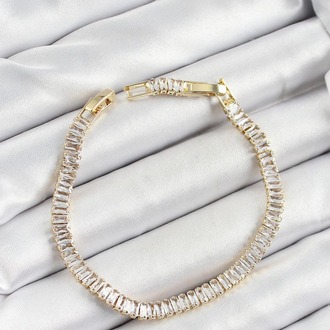 Zirkon Taşlı Su Yolu Model Gold Renk Kadın Bileklik