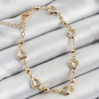 Şeffaf Kalp Model Gold Renk Zirkon Taşlı  Bileklik