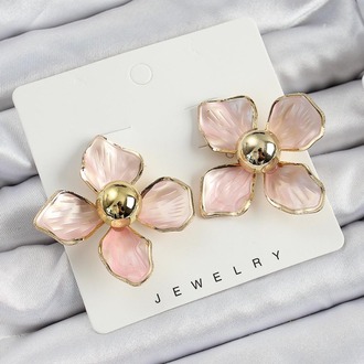 Pembe Çiçek Vintage Model Gold Renk Küpe