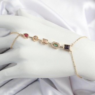 Renkli Zirkon Taşlı Y Model Gold Renk Kadın Şahmeran