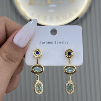 Gold mavi tonları sallantılı küpe