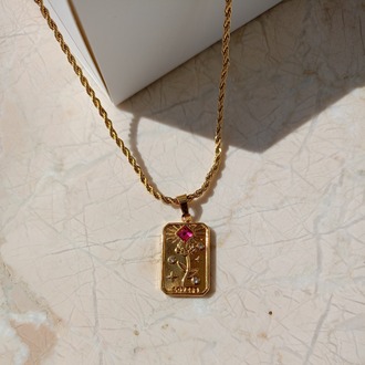 Çelik | Pembe Taşlı Tarot Kolye