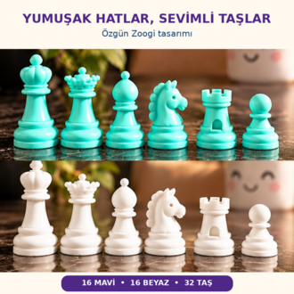 Zoogi Mini Satranç Takımı – Özel Tasarım Sevimli Taşlar, 18 × 18 cm