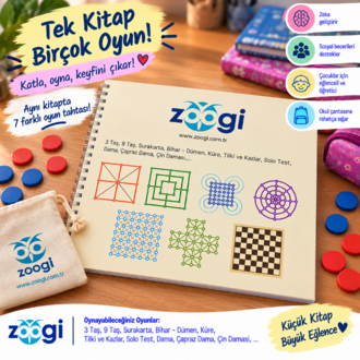 Zoogi Akıl ve Zeka Oyunları Kitabı – Üzerinde Oynanan 10+ Oyun, Oyun Taşları ve Kesesiyle