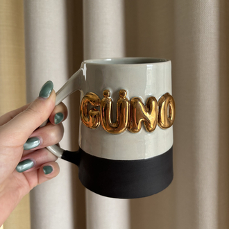 24K Altın GÜNO 450 ml Su Yeşili Stoneware Kupa