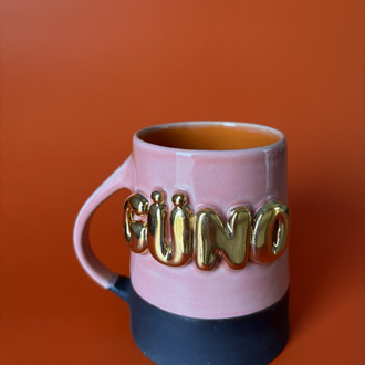 24K Altın GÜNO 450 ml Pembe-Turuncu Stoneware Kupa