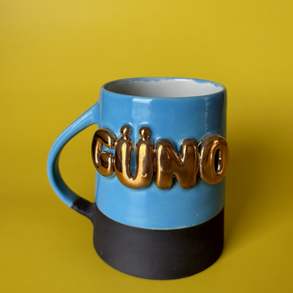 24K Altın GÜNO 450 ml Mavi - Su Yeşili Stoneware Kupa