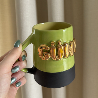 24K Altın GÜNO 450 ml Fıstık Yeşili-SarıStoneware Kupa