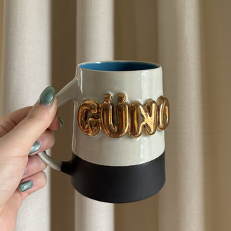 24K Altın GÜNO 450 ml Su Yeşili - Mavi Stoneware Kupa