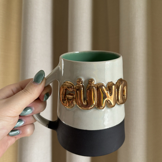 24K Altın GÜNO 450 ml Su Yeşili - Bahar Yeşili Stoneware Kupa