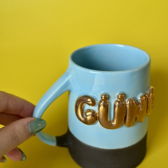 24K Altın GÜNO 450 ml Bebek Mavisi Stoneware Kupa