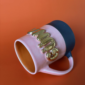 24K Altın GÜNO 450 ml Pembe-Turuncu Stoneware Kupa
