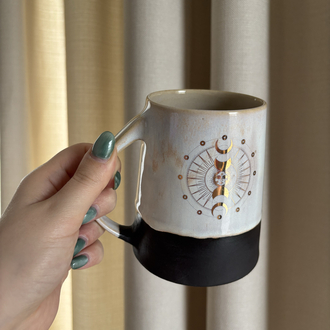 24K Altın Detaylı 450 ml Artistik Beyaz Stoneware Kupa