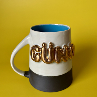 24K Altın GÜNO 450 ml Su Yeşili - Mavi Stoneware Kupa